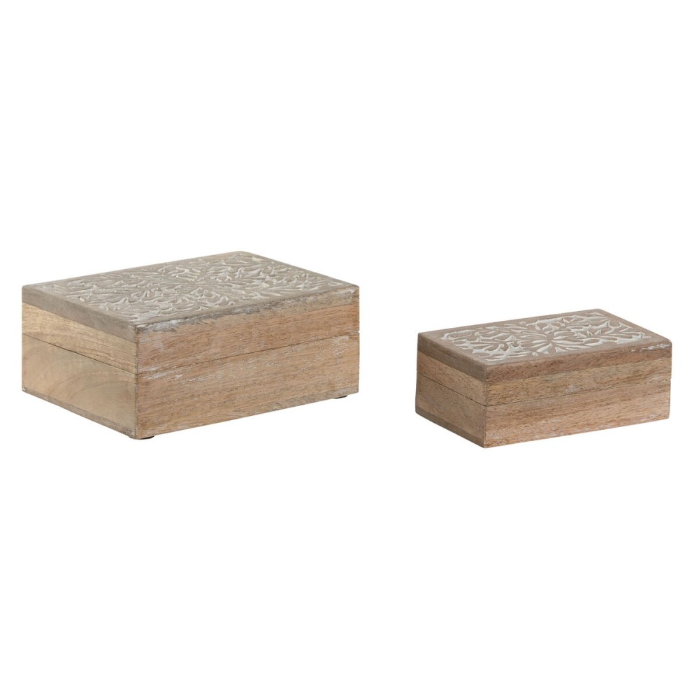 Boîte à bijoux Home ESPRIT Blanc Naturel Bois de manguier (2 Pièces)