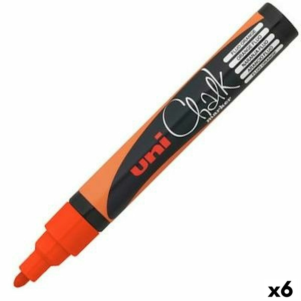 marqueur craie liquide Uni-Ball PWE-5M Fluor Orange (6 Unités)