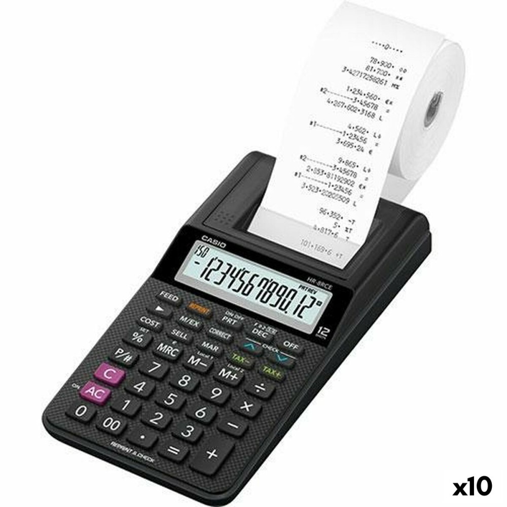 Calculatrice d’impression Casio HR-8RCE Noir (10 Unités)
