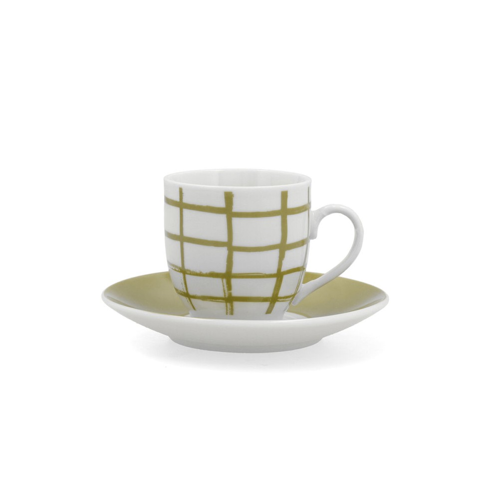 Tasse avec sous-tasse Quid Kansas Vert Céramique 90 ml (6 Unités)