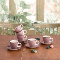 Cup with Plate Quid Vita Morning Pink Ceramic 90 ml (6 Units)