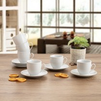 Cup with Plate Quid New Renova White Ceramic 200 ml (6 Units)
