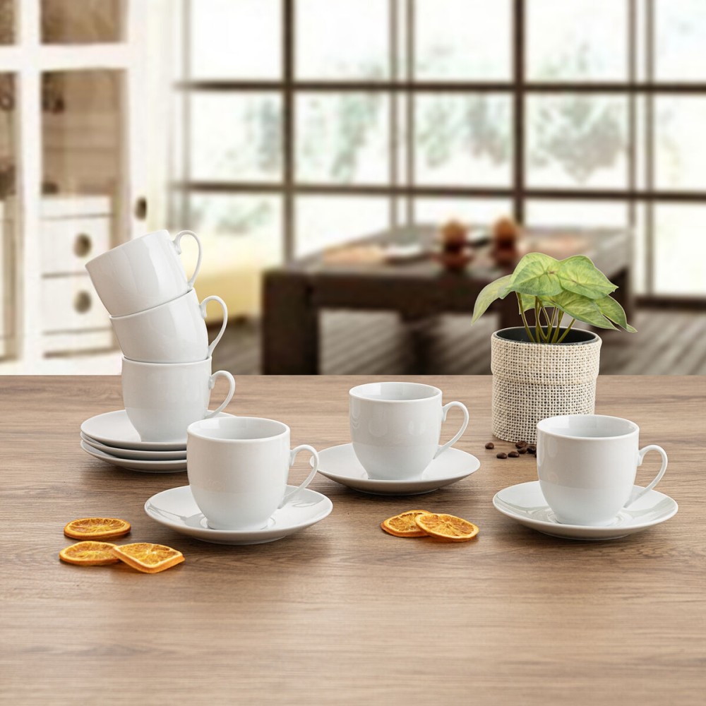Cup with Plate Quid New Renova White Ceramic 200 ml (6 Units)