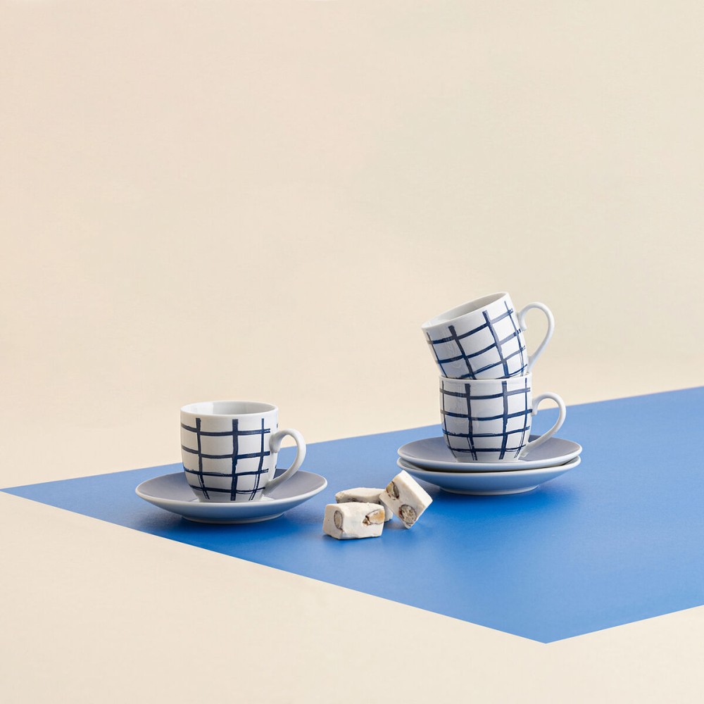 Cup with Plate Quid Kansas Blue Ceramic 90 ml (6 Units)