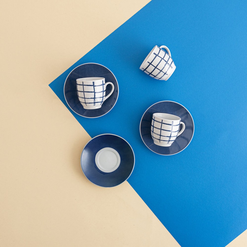 Cup with Plate Quid Kansas Blue Ceramic 90 ml (6 Units)