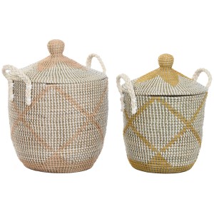 Set de basket Home ESPRIT Jaune Corail Herbier marin (2 Pièces)