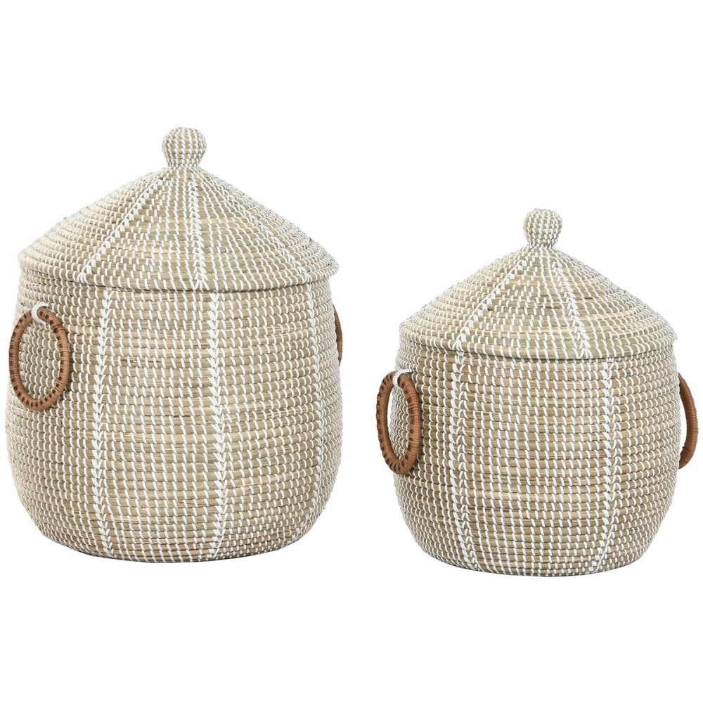 Set de basket Home ESPRIT Blanc Naturel Herbier marin (2 Pièces)