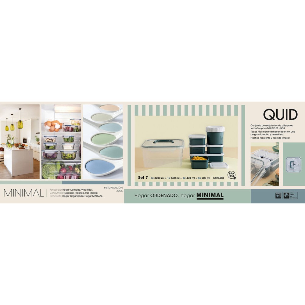 Ensemble de contenants de cuisine hermétiques empilables Quid Minimal 7 Pièces