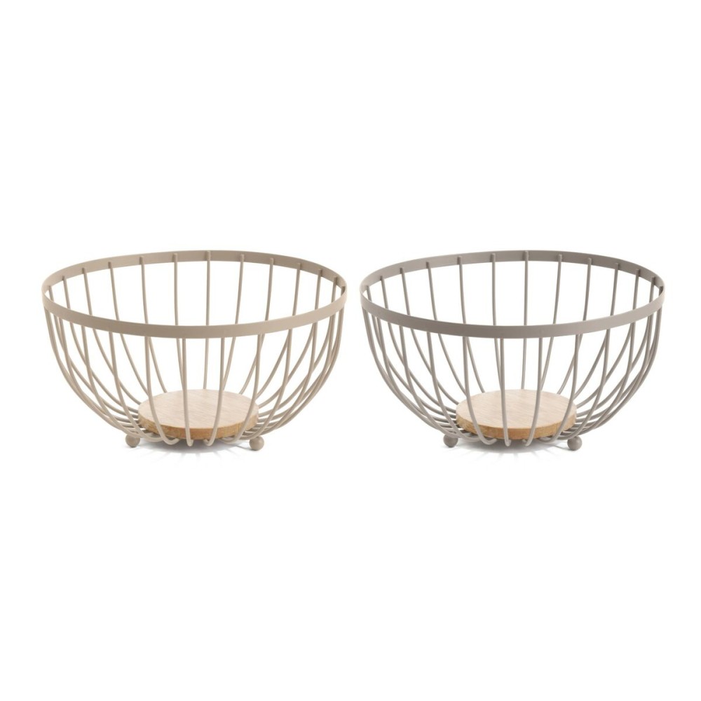 Fruit Bowl Home ESPRIT Beige Pink Metal Rubber wood 25 x 25 x 13 cm (2 Units)