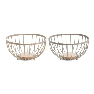 Fruit Bowl Home ESPRIT Beige Pink Metal Rubber wood 25 x 25 x 13 cm (2 Units)
