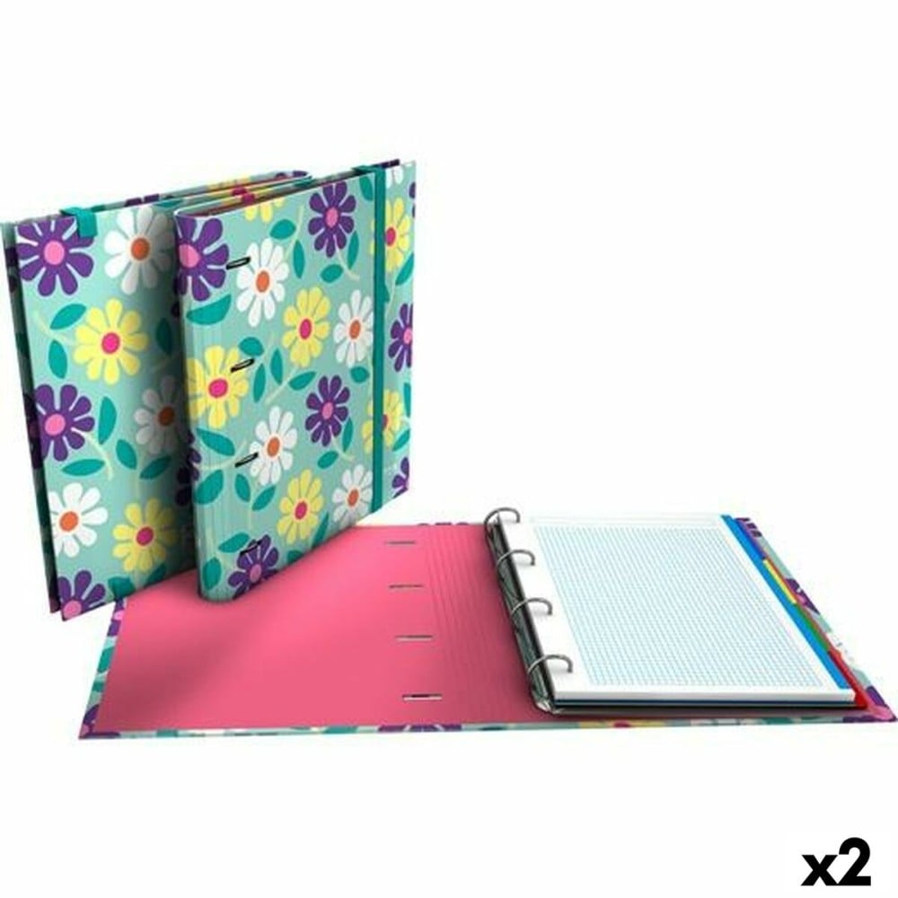 Ring binder Grafoplas Carpebook Flowers Green A4 (2 Units)