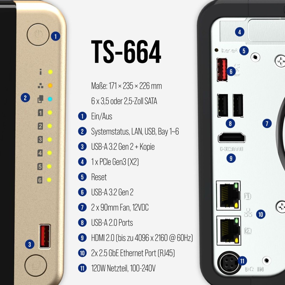 Stockage en Réseau NAS Qnap TS-664 Noir