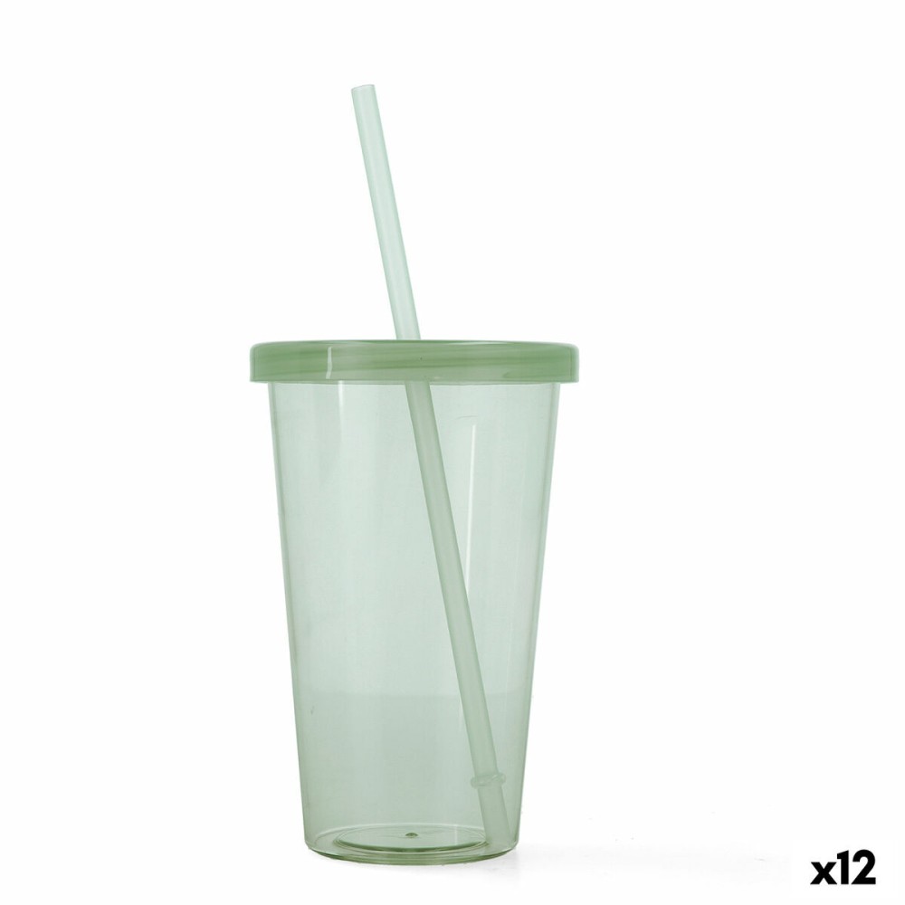 Becher mit Strohhalm Quid Quidate grün Kunststoff 475 ml (12 Stück)