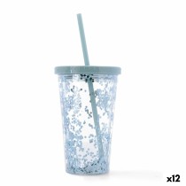 Becher mit Strohhalm Quid Quidate Blau Kunststoff 425 ml (12 Stück)