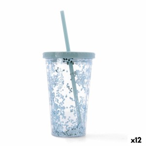 Becher mit Strohhalm Quid Quidate Blau Kunststoff 425 ml (12 Stück)