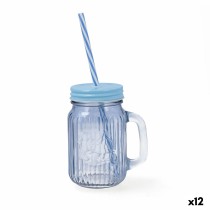 Carafe avec Couvercle et Paille Quid Maison Bleu verre 450 ml (12 Unités)