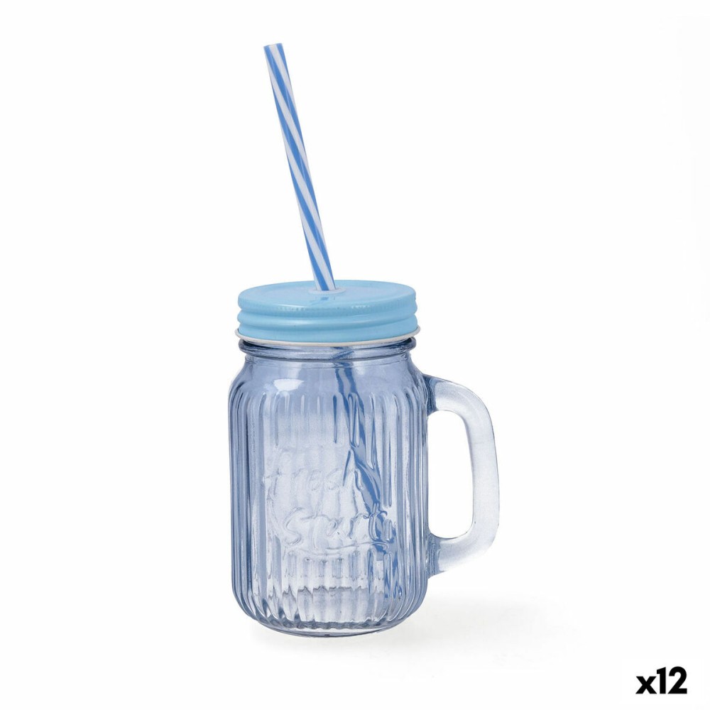 Krug mit Deckel und Strohhalm Quid Maison Blau Glas 450 ml (12 Stück)