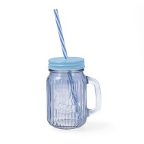 Carafe avec Couvercle et Paille Quid Maison Bleu verre 450 ml (12 Unités)