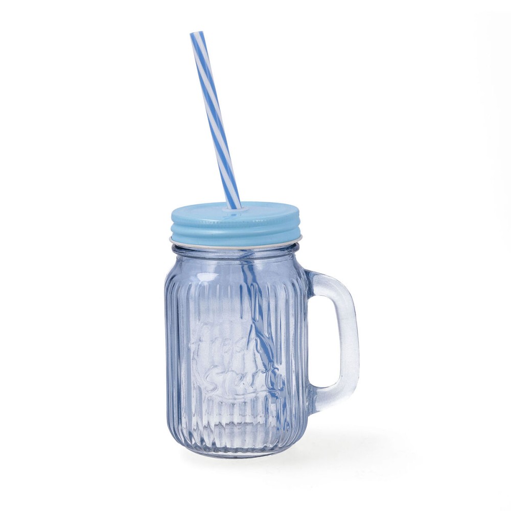 Carafe avec Couvercle et Paille Quid Maison Bleu verre 450 ml (12 Unités)