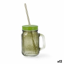 Krug mit Deckel und Strohhalm Quid Maison grün Glas 450 ml (12 Stück)