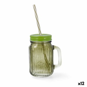 Krug mit Deckel und Strohhalm Quid Maison grün Glas 450 ml (12 Stück)