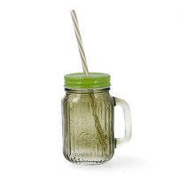 Krug mit Deckel und Strohhalm Quid Maison grün Glas 450 ml (12 Stück)