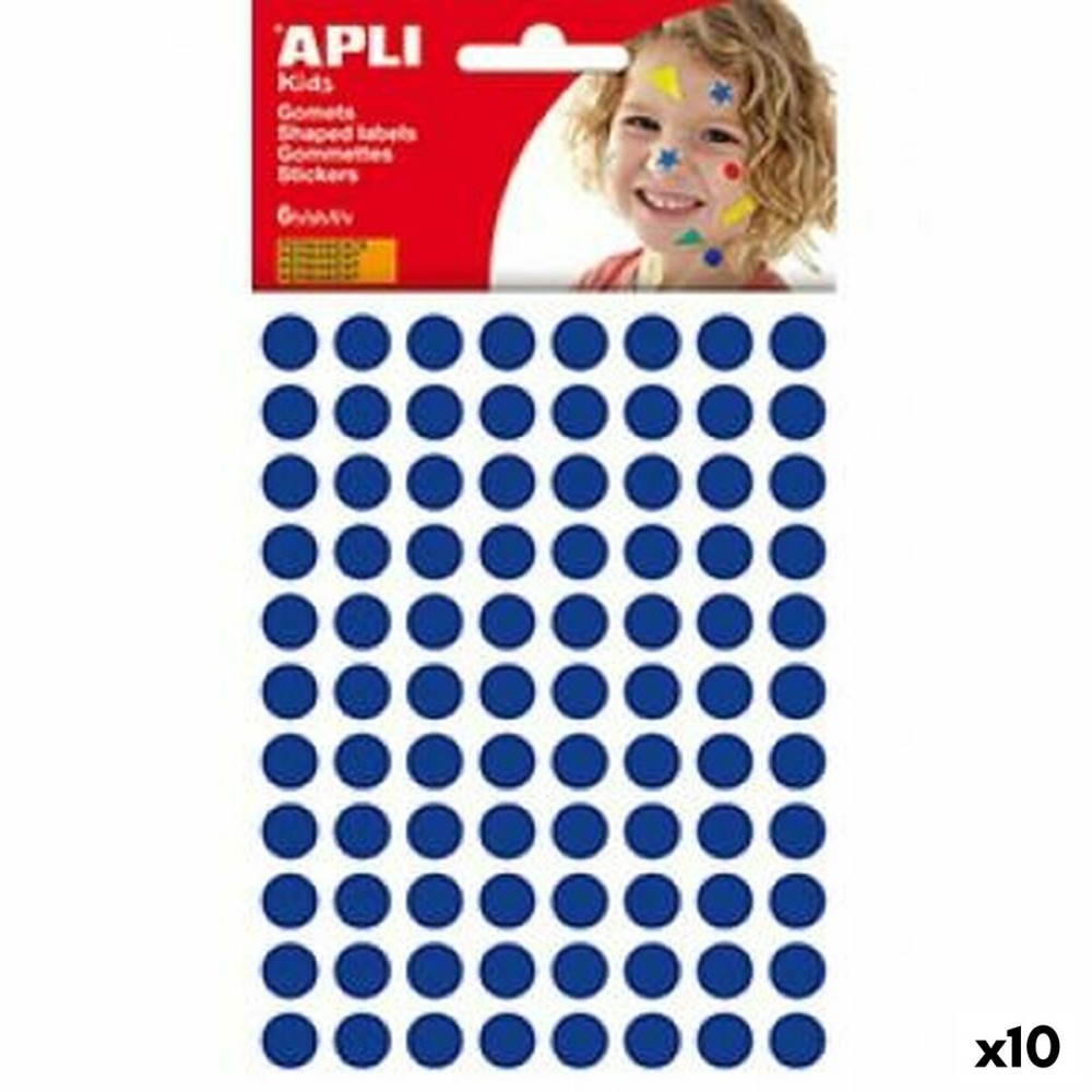 Autocollants Apli 6 feuilles Bleu Rond (10 Unités)