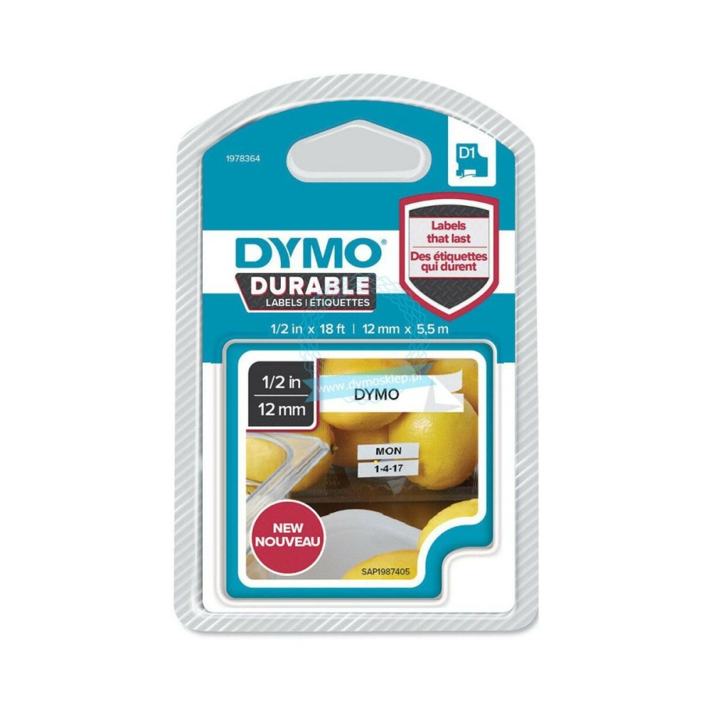 Ruban de transfert thermique Dymo Blanc Noir 12 x 5,5 mm (6 Unités)