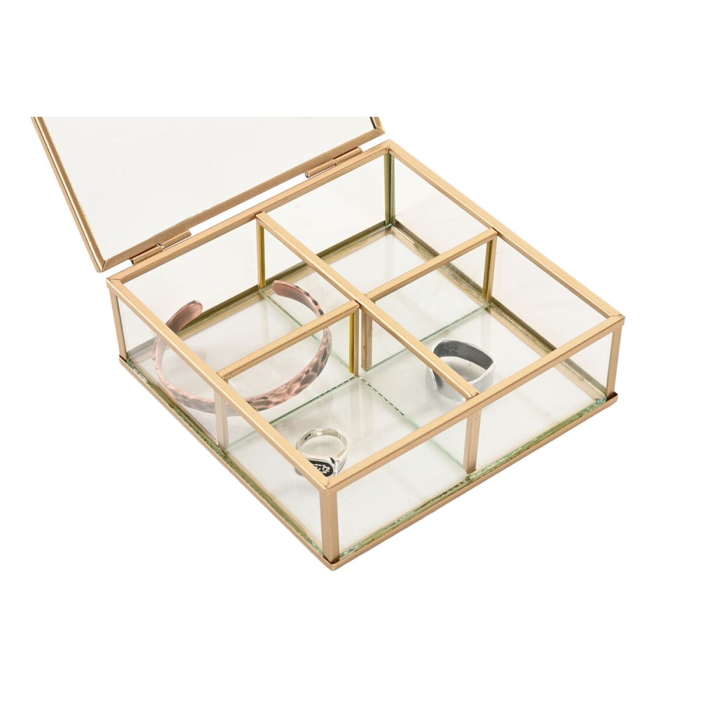 Jewelry box Home ESPRIT Golden Metal Crystal 15 x 16 x 5 cm