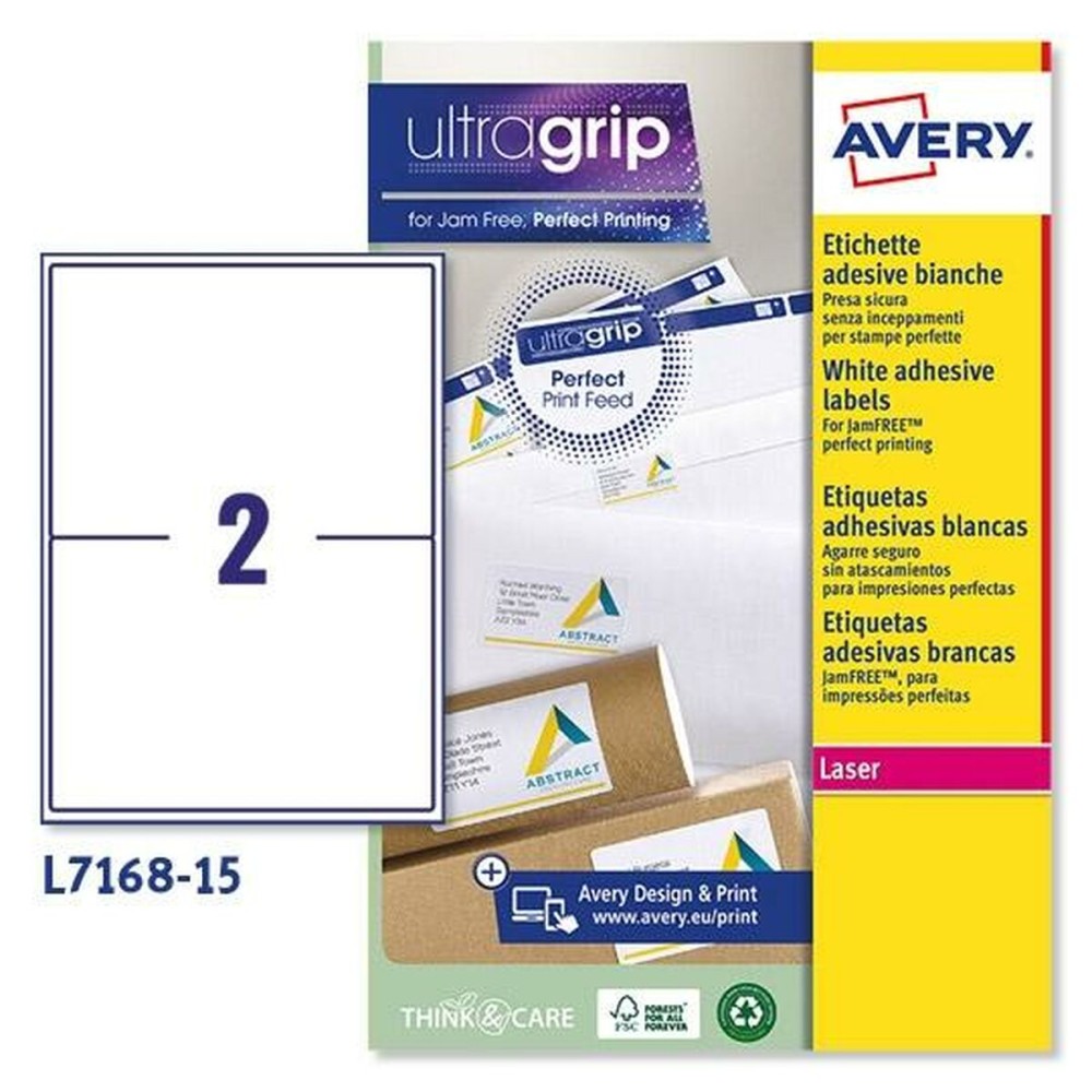 Printer Labels Avery L7168 White 15 Sheets 199,6 x 143,5 mm (5 Units)