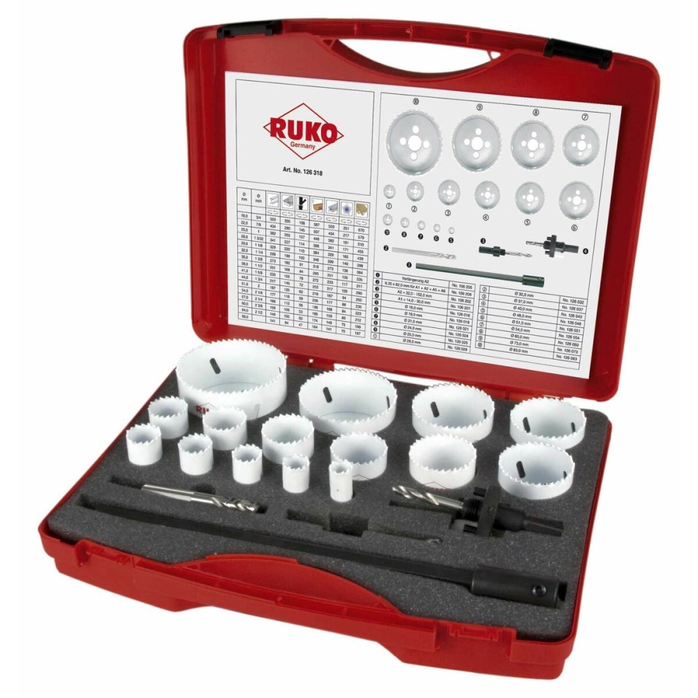 Set de couronnes de forage RUKO Acier rapide (AR) 19 Pièces