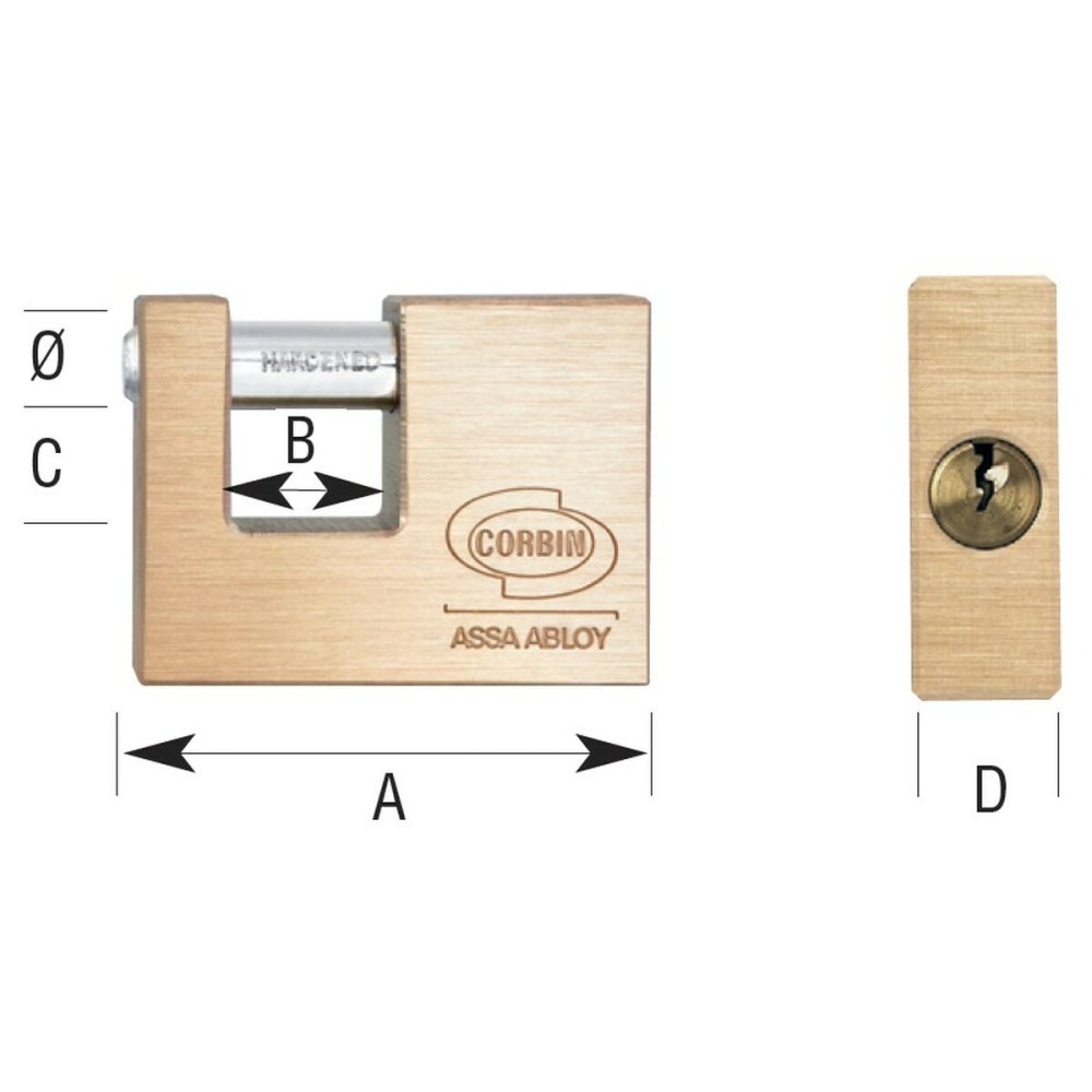 Key padlock CORBIN Bayoneta 70 mm Rectangular Brass Steel (2 Units)
