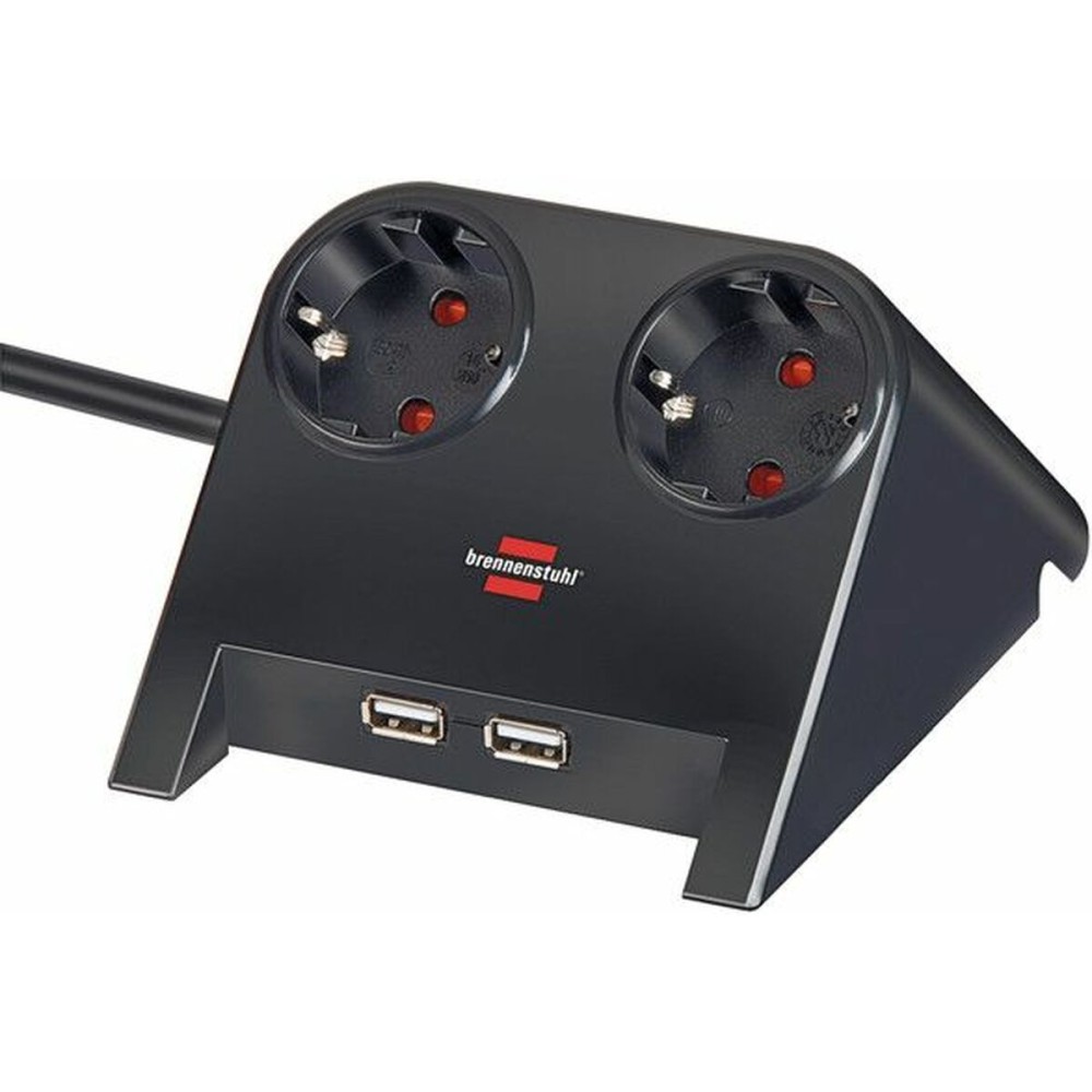 Rallonge 2 prises Schuko sans interrupteur Brennenstuhl 1153520222 3600 W USB x 2 Bureau (1,8 m)