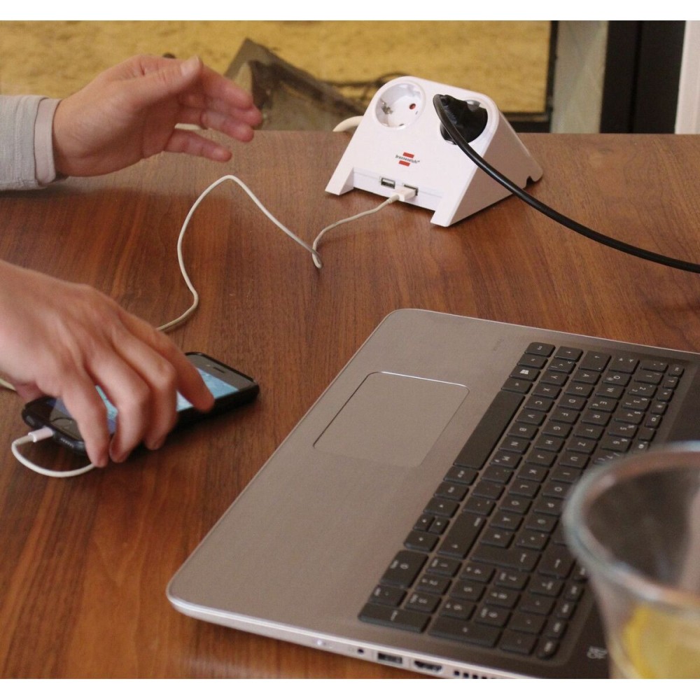 Rallonge 2 prises Schuko sans interrupteur Brennenstuhl 1153520222 3600 W USB x 2 Bureau (1,8 m)
