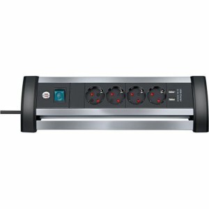 Rallonge 4 prises Schuko avec interrupteur Brennenstuhl Alu-Office-Line 3600 W USB x 2 (1,8 m)
