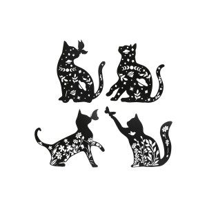 Wanddekoration Home ESPRIT Schwarz Katze 37 x 1,3 x 48 cm (4 Stück)