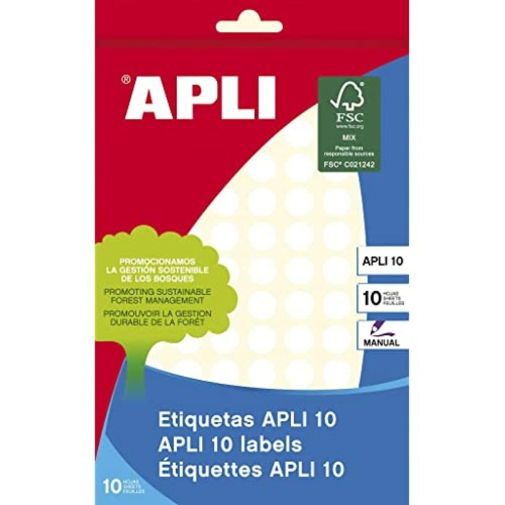 Étiquettes adhésives Apli Blanc 10 Volets Ø 1 cm (10 Unités)