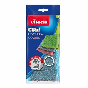 Tampon à récurer Vileda glitzi Acier inoxydable Assortiment de couleurs (Élimine les taches les plus difficiles et incrustées) (