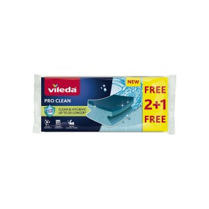 Tampon à récurer Vileda su pro clean 2+1 Bleu Mousse (3 Pièces) (2 Unités)