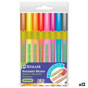 Set of Felt Tip Pens Bismark Lettering Bicolor Multicolour Golden 8 Pieces (12 Units)