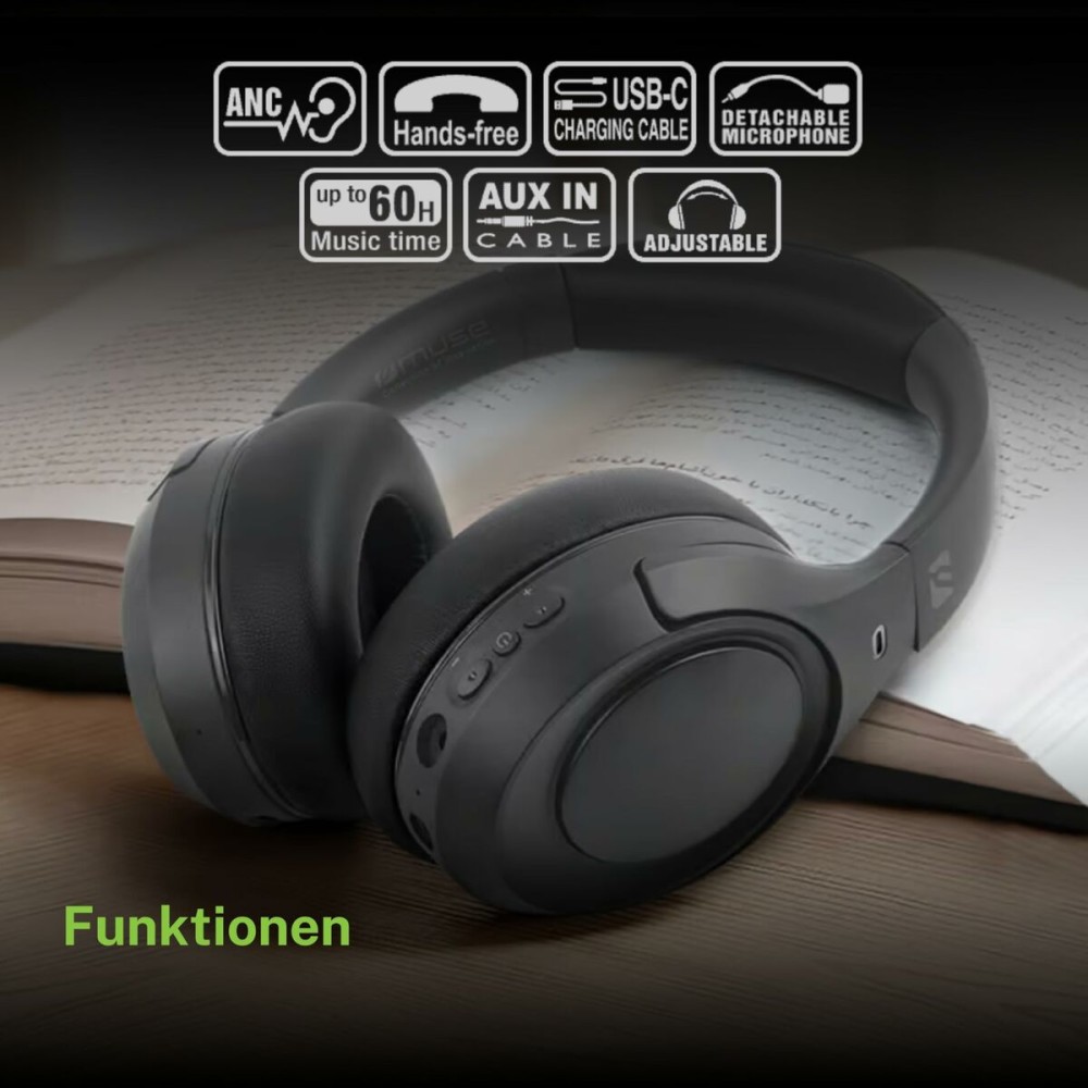 Kopfhörer mit Mikrofon Muse M295ANC Schwarz Grau