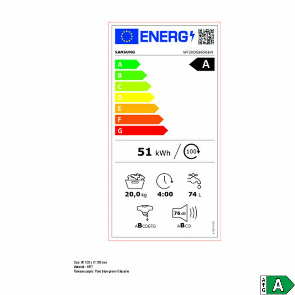 Condensation dryer Samsung WF20DG8650BW 1000 rpm