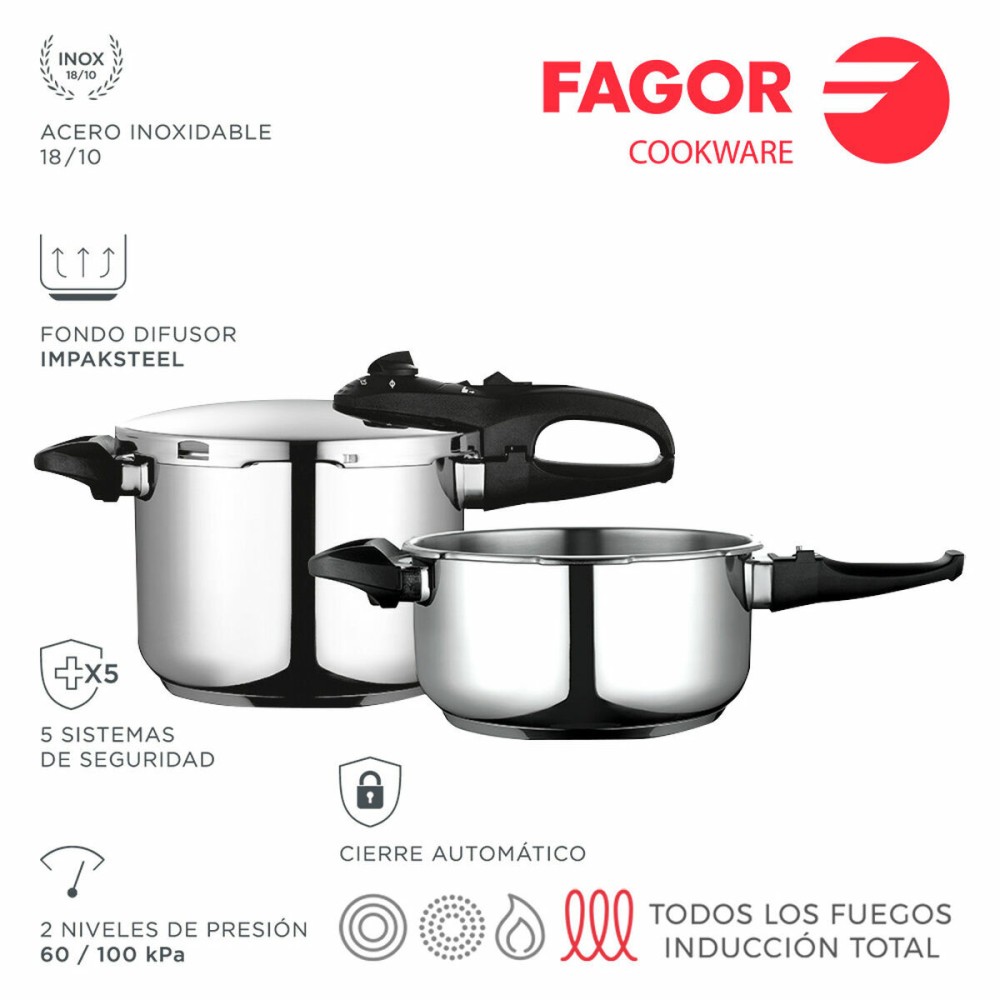 Marmites Express Fagor DUO 6+4L RAPID Acier inoxydable 18/10 4 L 6 L