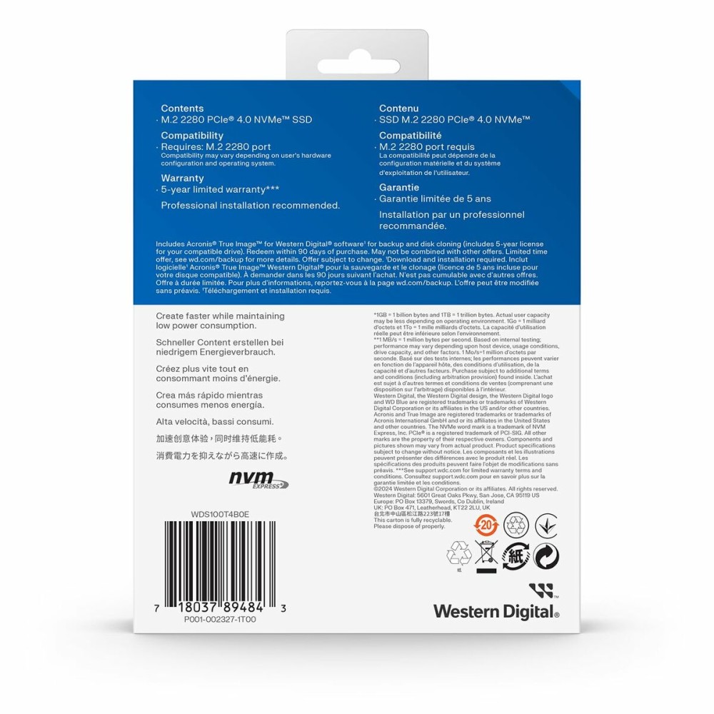 Disque dur Western Digital Blue SN5000 WDS100T4B0E 1 TB SSD