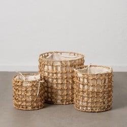 Set of Baskets Beige Cream Natural Fibre 45 x 45 x 45 cm (3 Units)