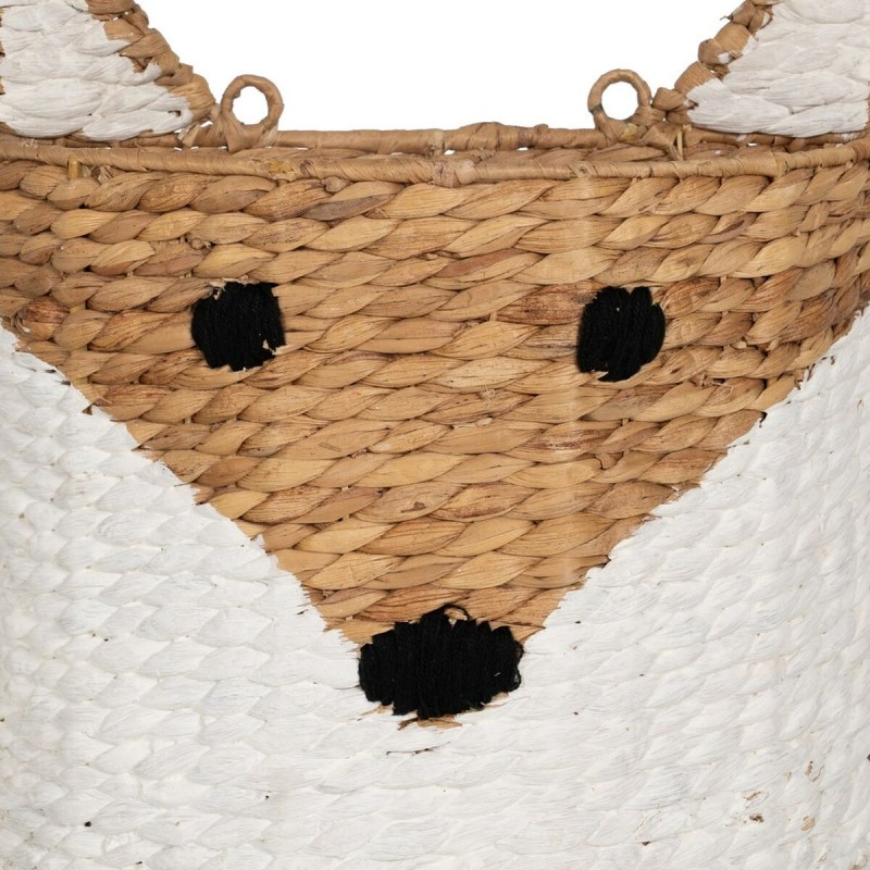 Basket Fox White Black Beige Natural Fibre 30 x 11 x 33 cm