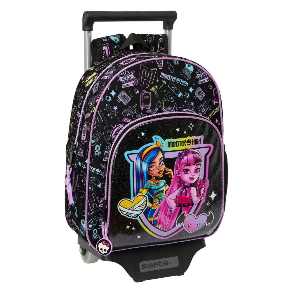 School Rucksack with Wheels Monster High Black 28 x 34 x 10 cm