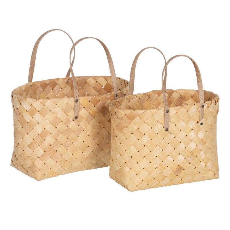 Basket set Natural Wood 50 x 22 x 28 cm (2 Units)