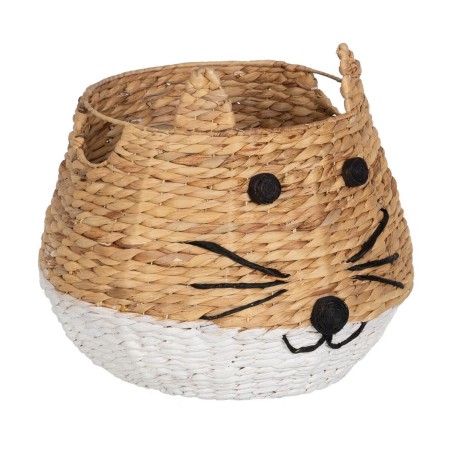 Panier Chat Blanc Noir Beige Fibre naturelle 41 x 41 x 38 cm