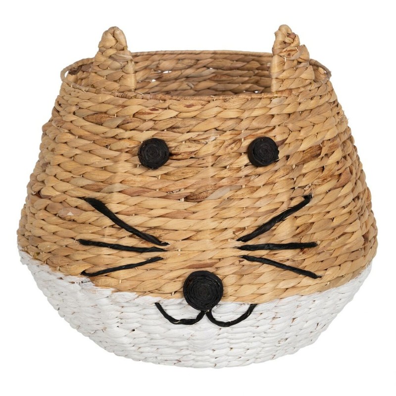 Panier Chat Blanc Noir Beige Fibre naturelle 41 x 41 x 38 cm